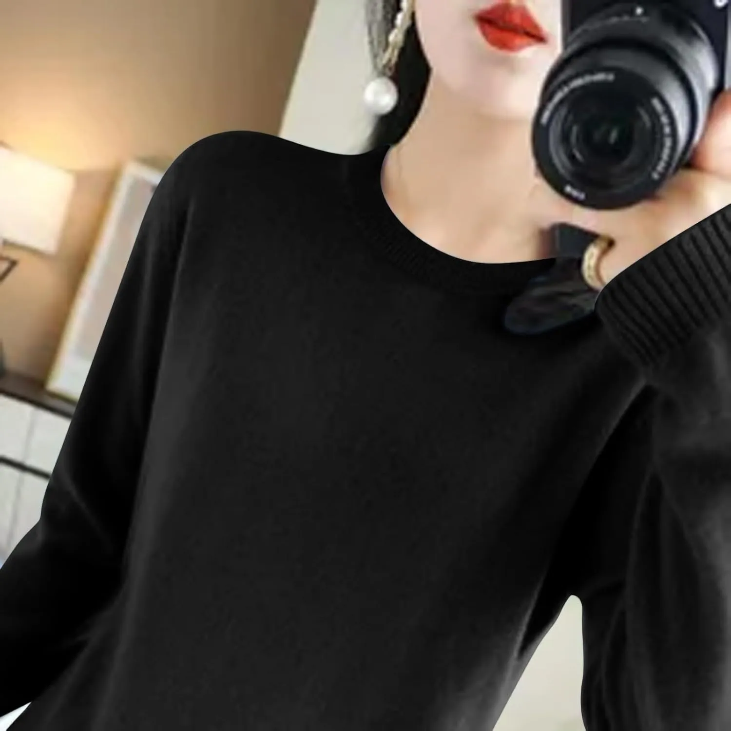 Womens Sweaters Casual Long Sleeve Crewneck Lightweight Knit Pullover Fall Fashion Solid Color Blouse Tops 2024
