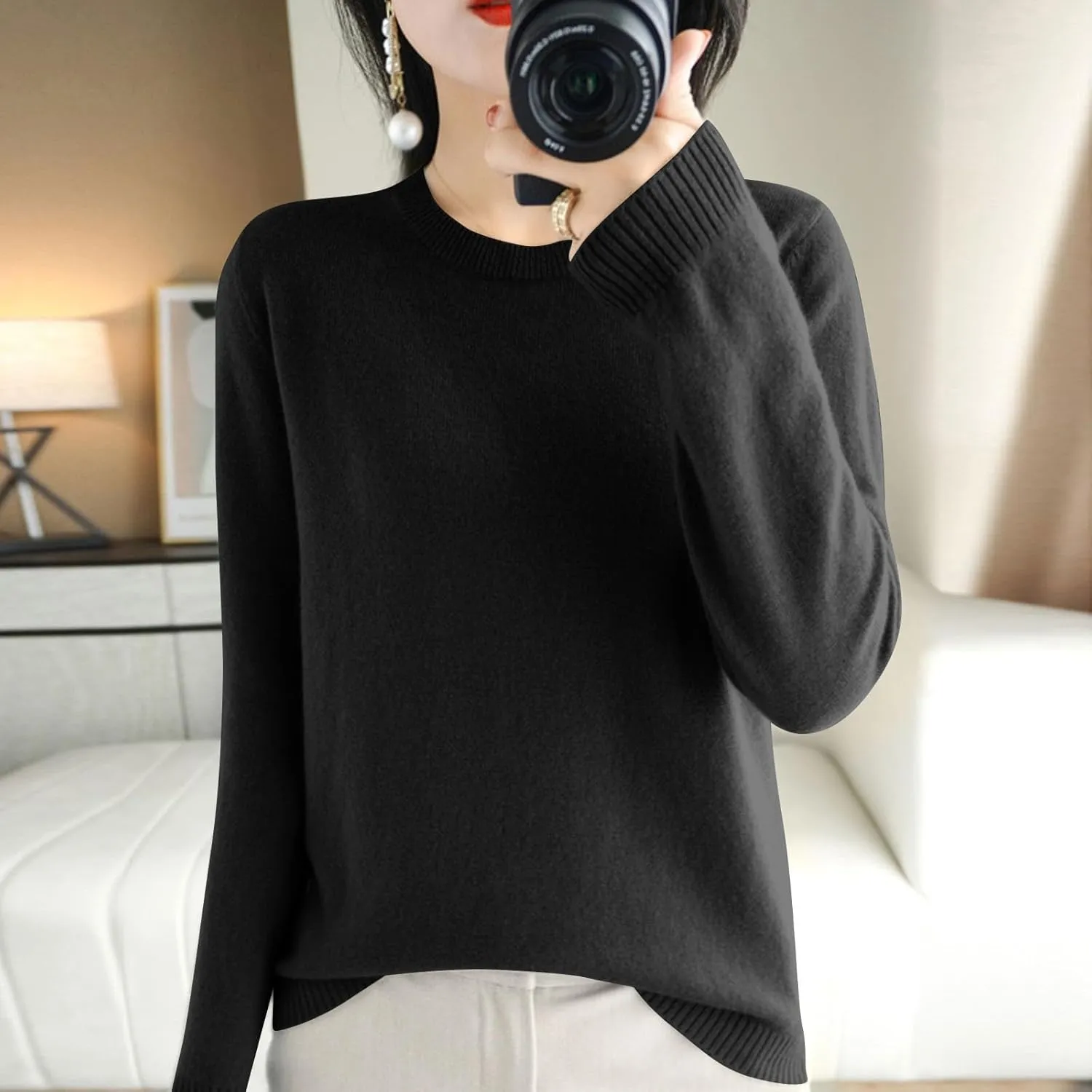 Womens Sweaters Casual Long Sleeve Crewneck Lightweight Knit Pullover Fall Fashion Solid Color Blouse Tops 2024