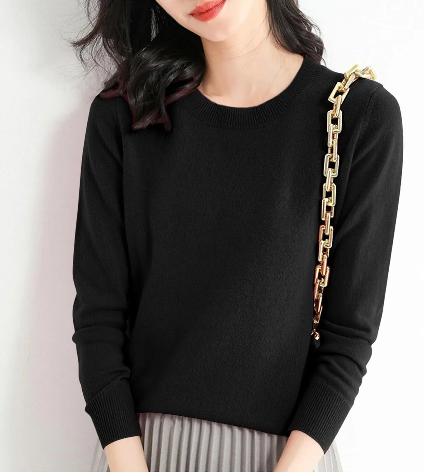 Womens Sweaters Casual Long Sleeve Crewneck Lightweight Knit Pullover Fall Fashion Solid Color Blouse Tops 2024