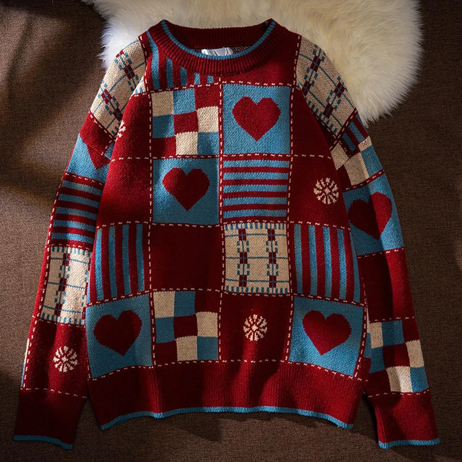 Womens Sweaters Long Sleeve Crew Neck Sweater Top Striped Oversized Pullover for Women 2024 Fall Casual Outfits