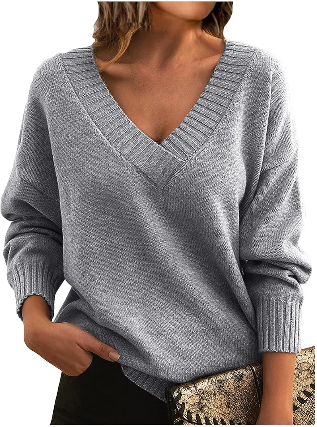 Womens Sweaters Trendy Fashion 2024 Long Sleeve Shirts Dressy Casual V Neck Pullover Tunic Tops Plus Size