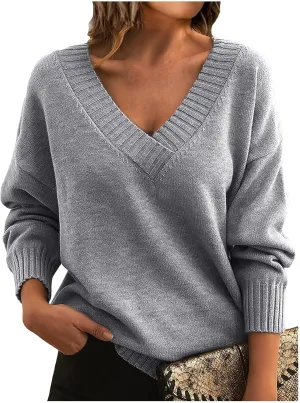 Womens Sweaters Trendy Fashion 2024 Long Sleeve Shirts Dressy Casual V Neck Pullover Tunic Tops Plus Size