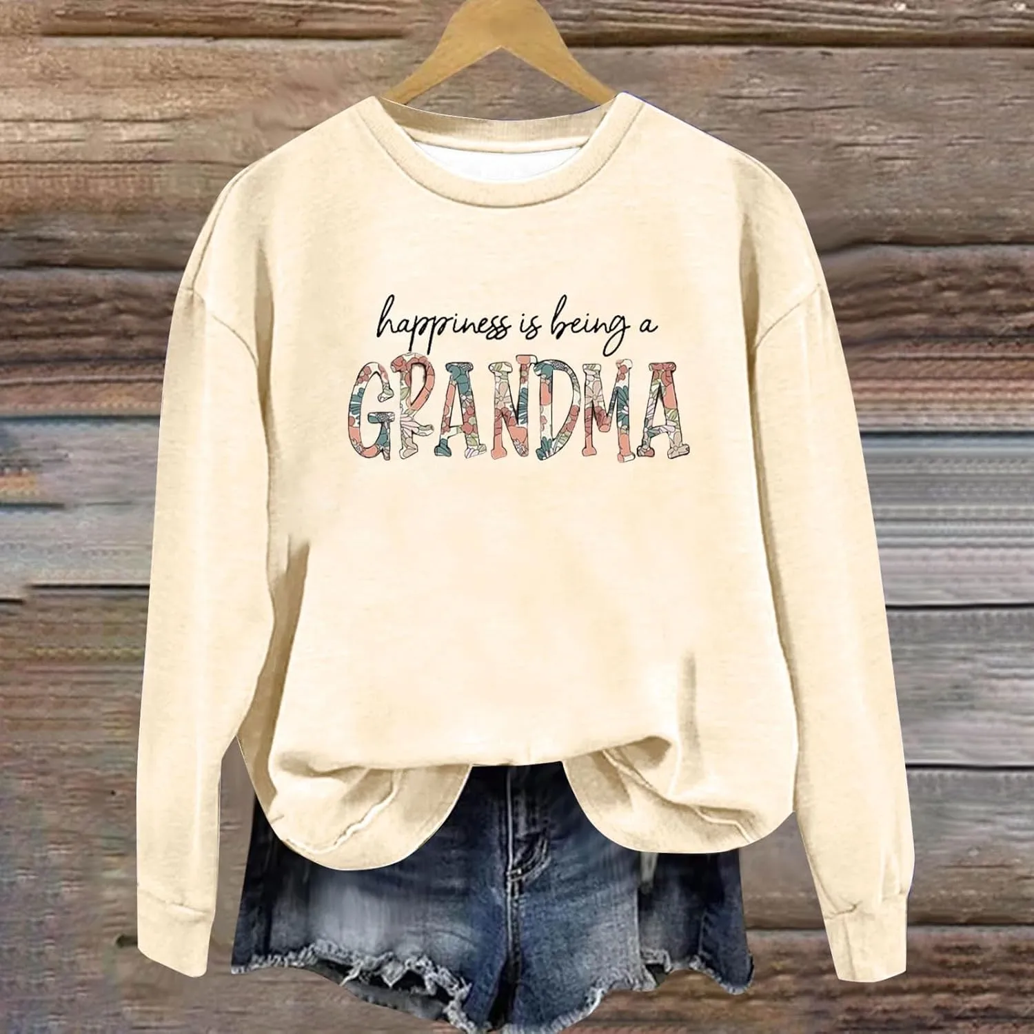 Womens Sweatshirts Fashion Printed Cropped Hoodie Round Neck Long Sleeve Sweatshirt Hoodless Loose Pullover Tops