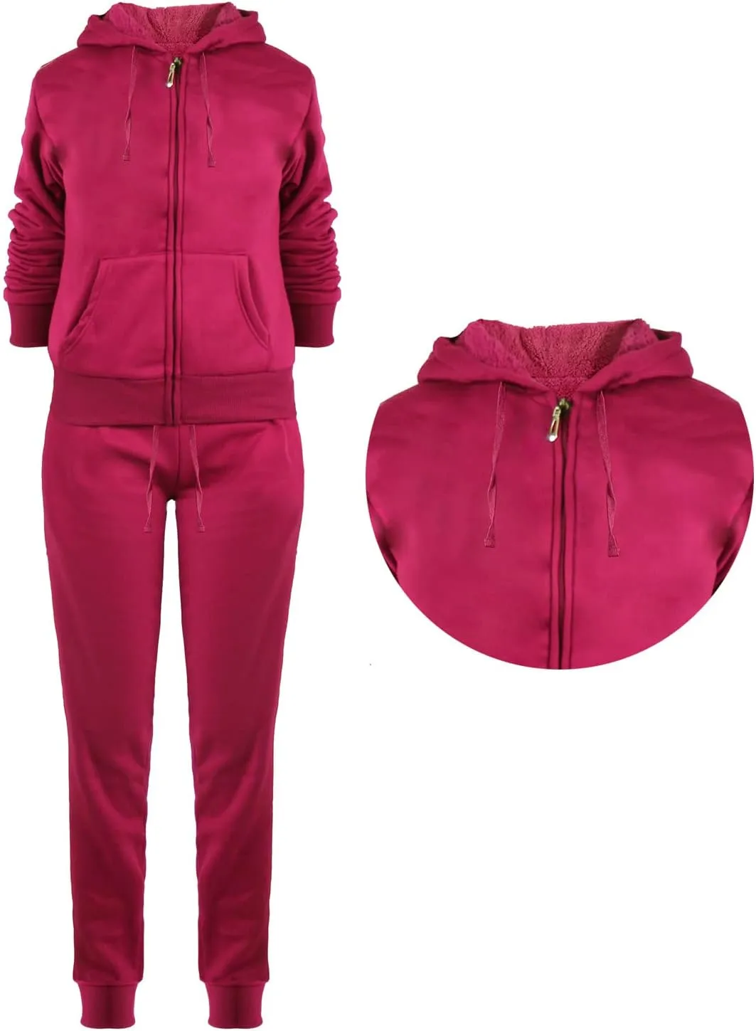 Womens Sweatsuits Sets Casual Fur Lining Fleece Hoody Sweatshirt and Sweatpants Athletic Clothing Sets