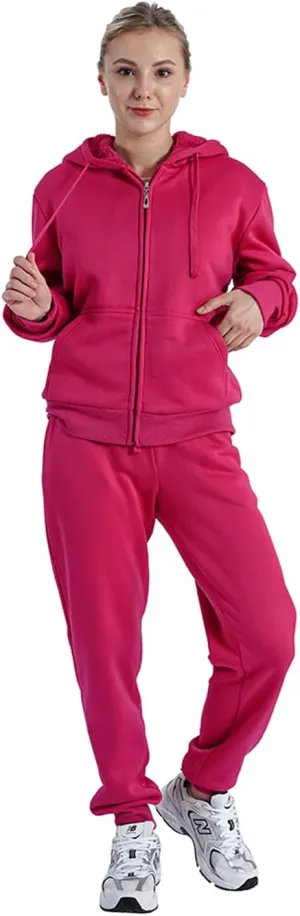 Womens Sweatsuits Sets Casual Fur Lining Fleece Hoody Sweatshirt and Sweatpants Athletic Clothing Sets