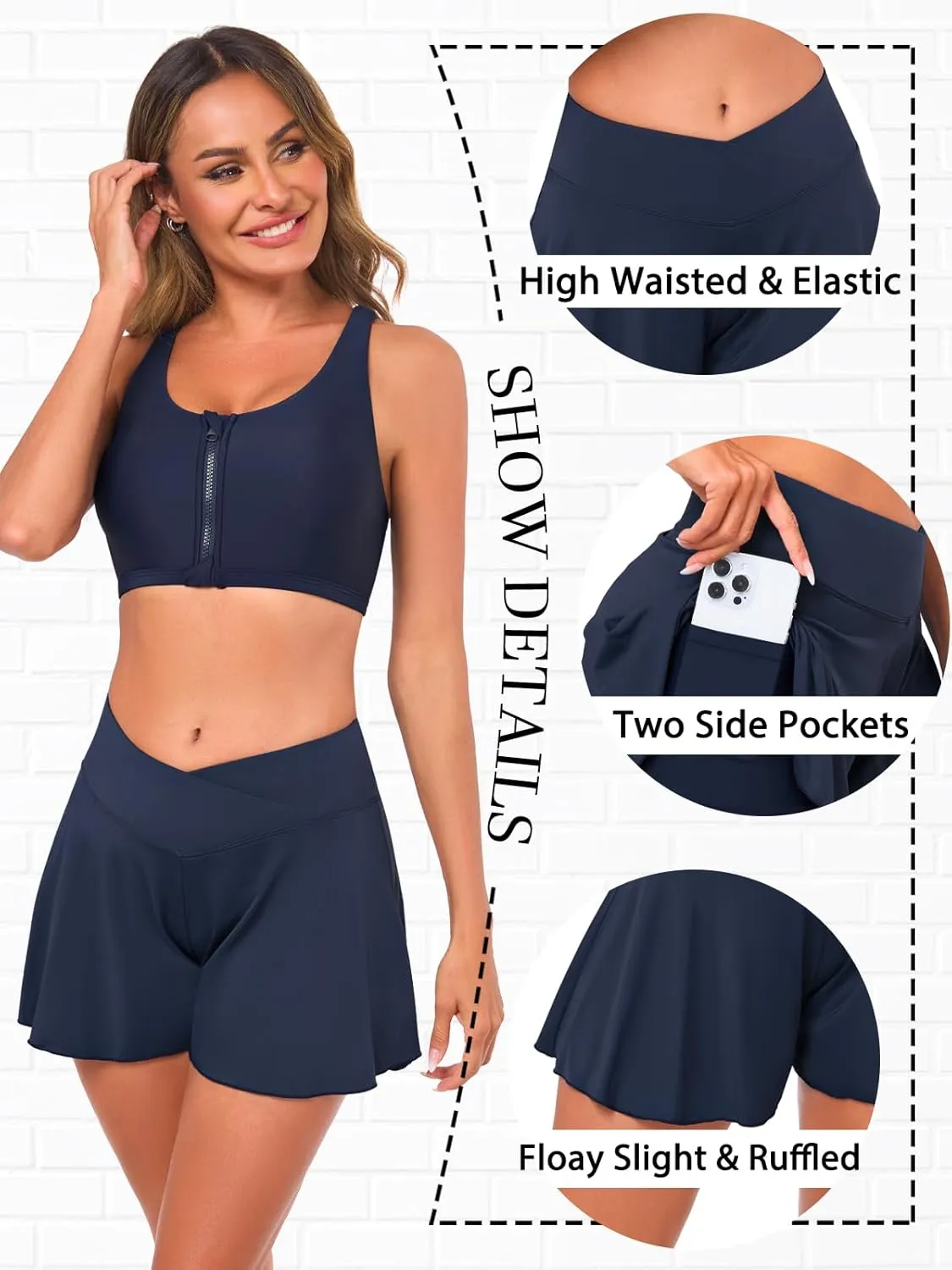 Women's Swim Shorts Bathing Suit Shorts High Waisted Bikini Bottoms Swimsuit Board Short Tankini Swimwear Bottoms