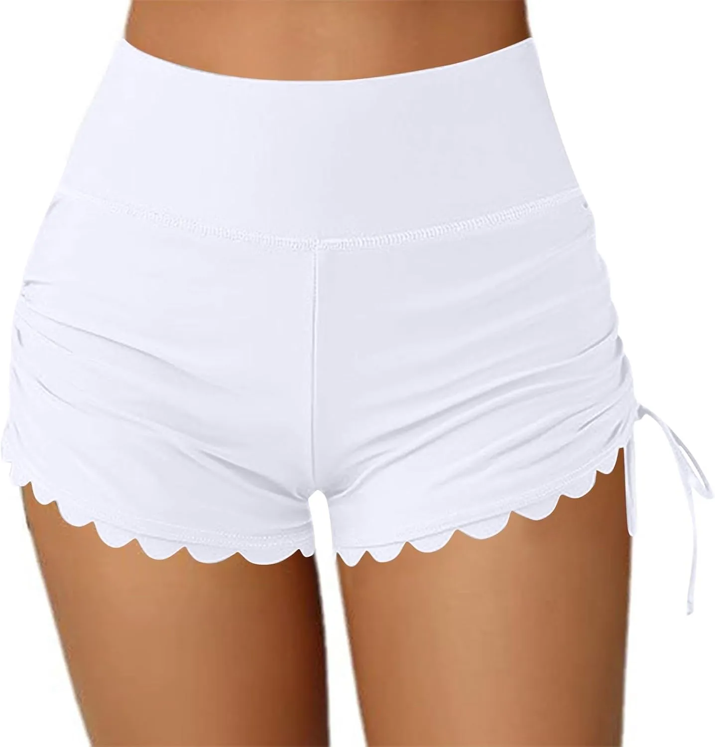 Women's Swim Shorts High Waisted Bathing Suit Bottoms Swimsuit Side Drawstring Boyshorts Swimwear Bikini Board Shorts