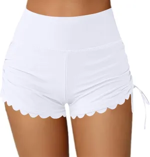 Women's Swim Shorts High Waisted Bathing Suit Bottoms Swimsuit Side Drawstring Boyshorts Swimwear Bikini Board Shorts