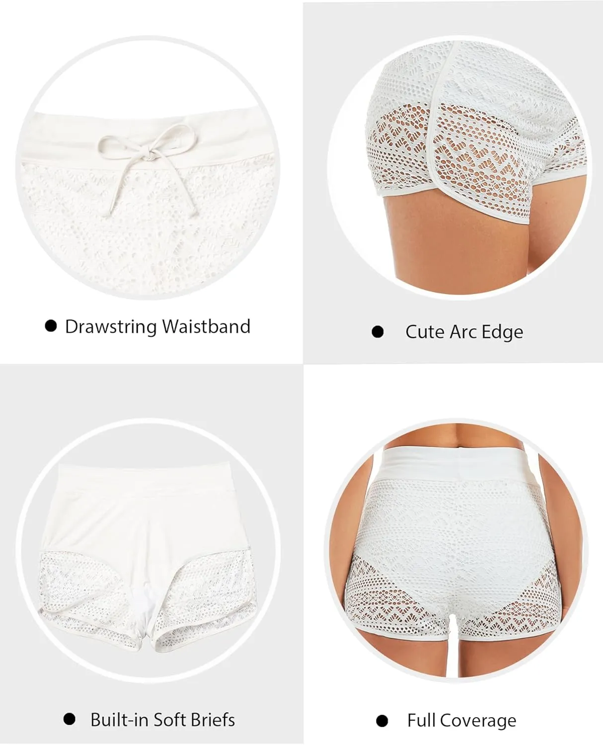 Women's Swim Shorts High Waisted Bathing Suit Lace Bottoms Swimsuit Bottoms Swimwear Bikini Board Shorts
