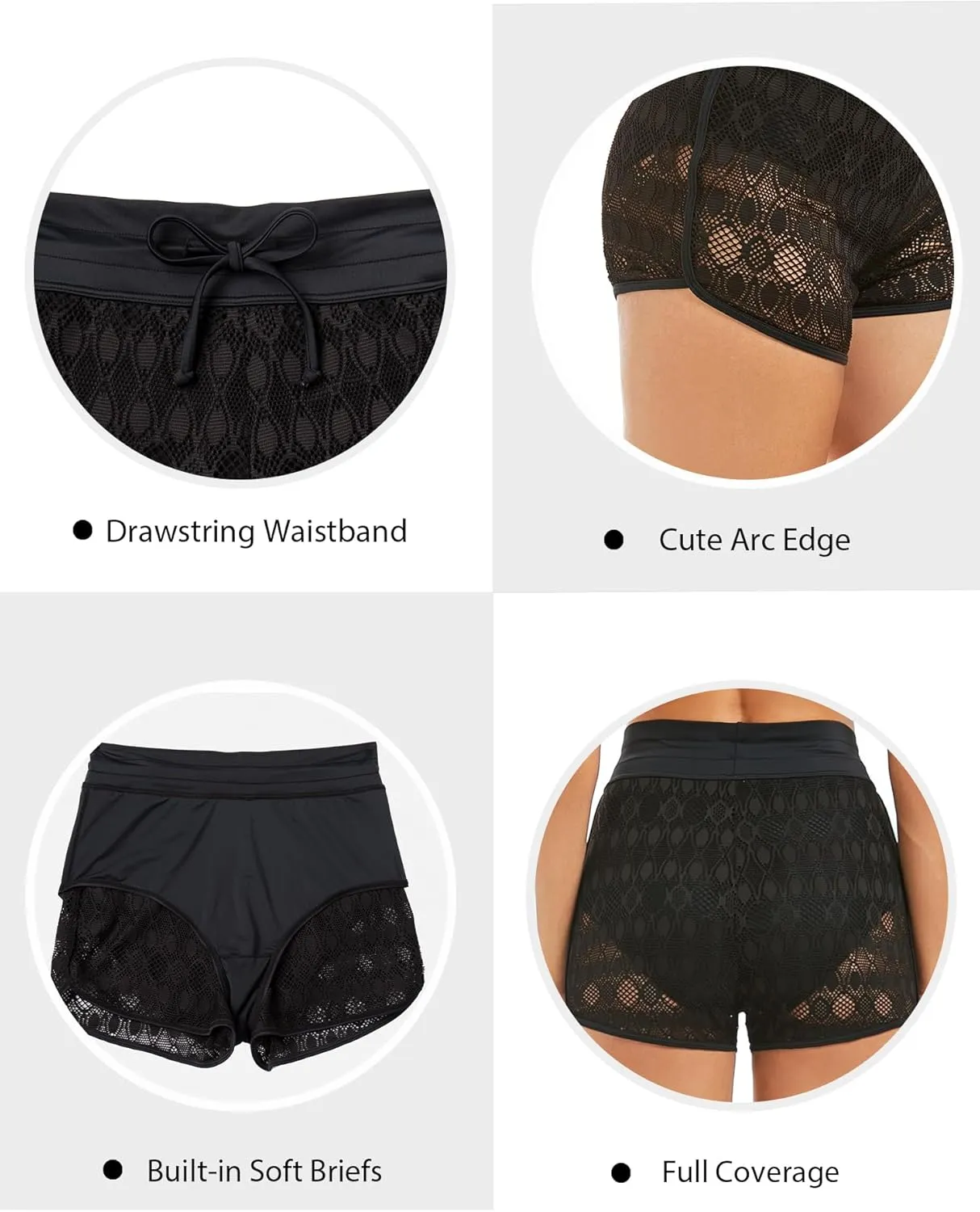 Women's Swim Shorts High Waisted Bathing Suit Lace Bottoms Swimsuit Bottoms Swimwear Bikini Board Shorts