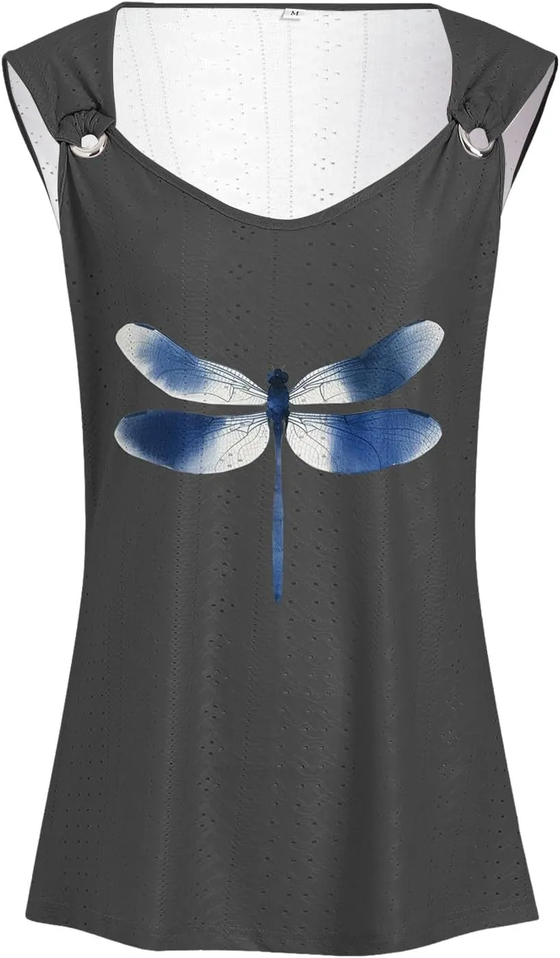 Womens Tank Tops Loose Fit Summer Tank Cute Tops Women Casual Sleeveless Shirt Scoop Neck O Ring Shoulder Blouse
