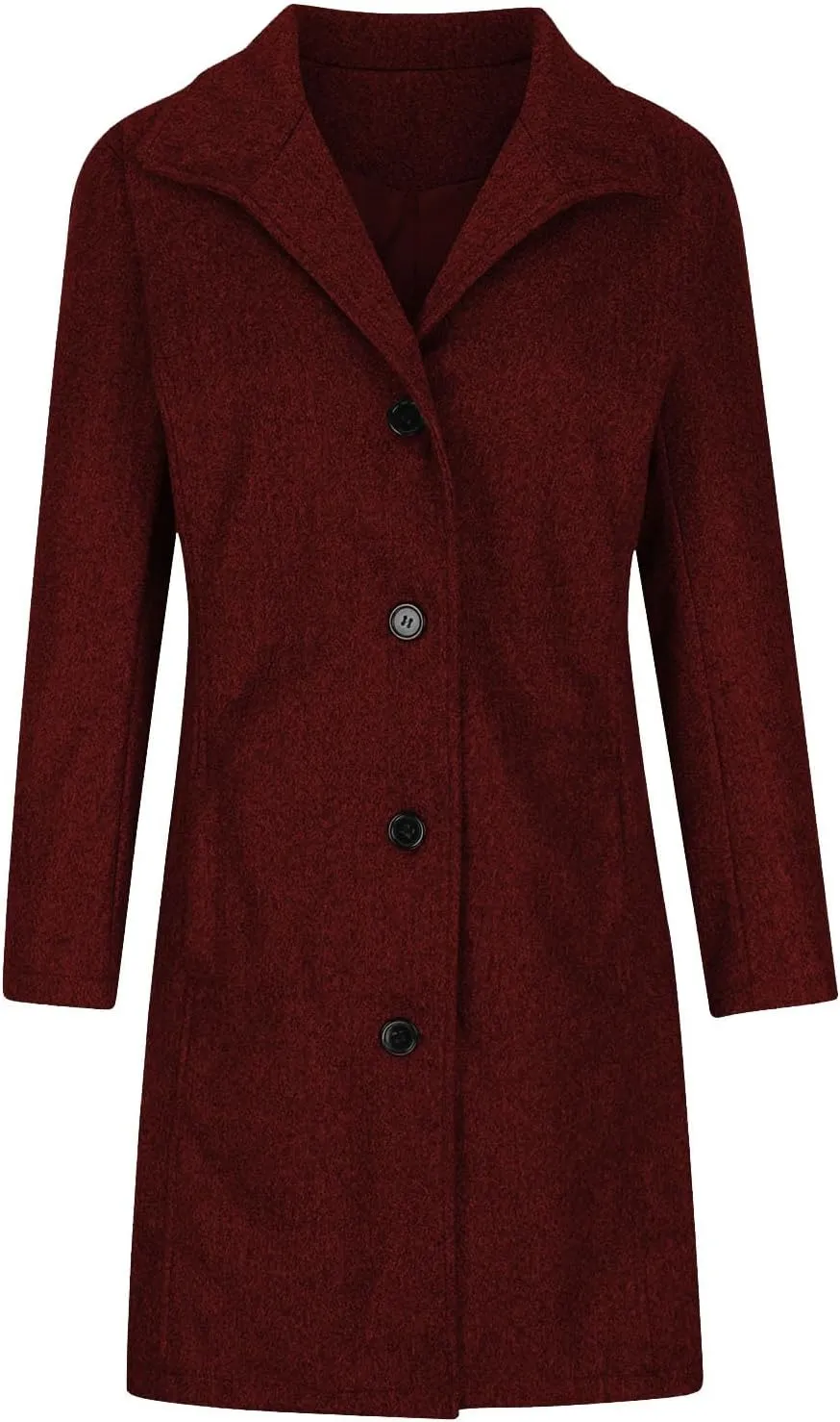 Women's Thicken Single Breasted Pea Coat Stand Collar Mid Long Wool Coats with Pockets Casual Trench Coat Overcoat