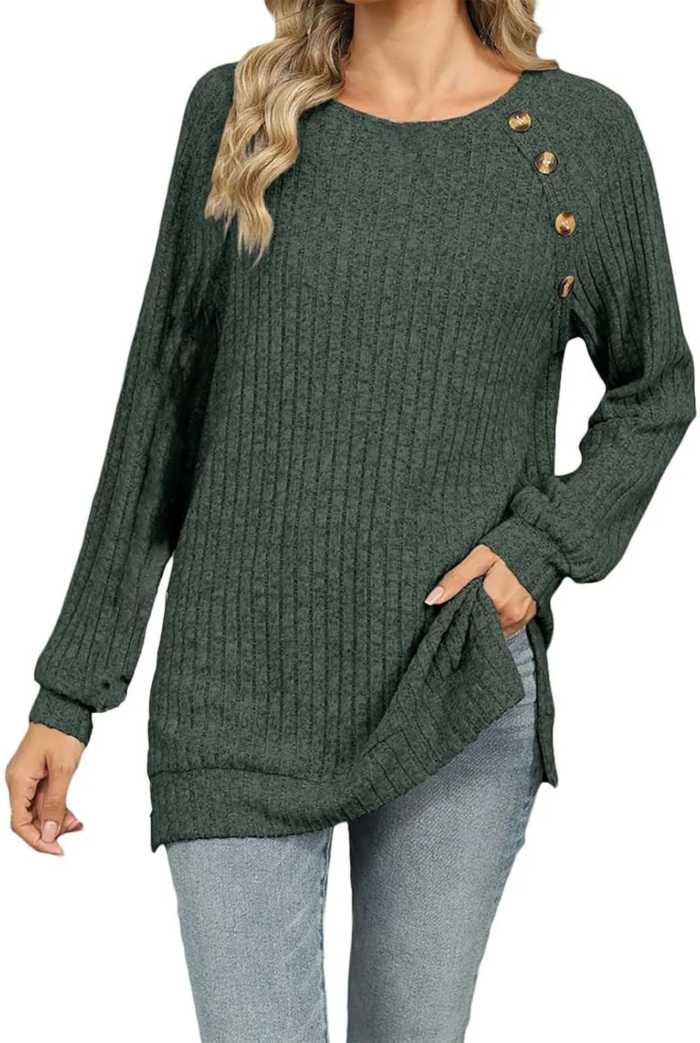 Womens Tops Color Block Shirts Strip Brushed Slit Fashion Button T Shirt Long Sleeve Top Slim Fit T Shirt Tunic Top