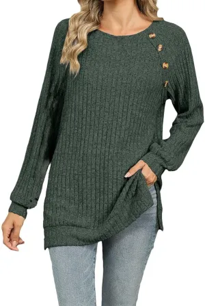 Womens Tops Color Block Shirts Strip Brushed Slit Fashion Button T Shirt Long Sleeve Top Slim Fit T Shirt Tunic Top