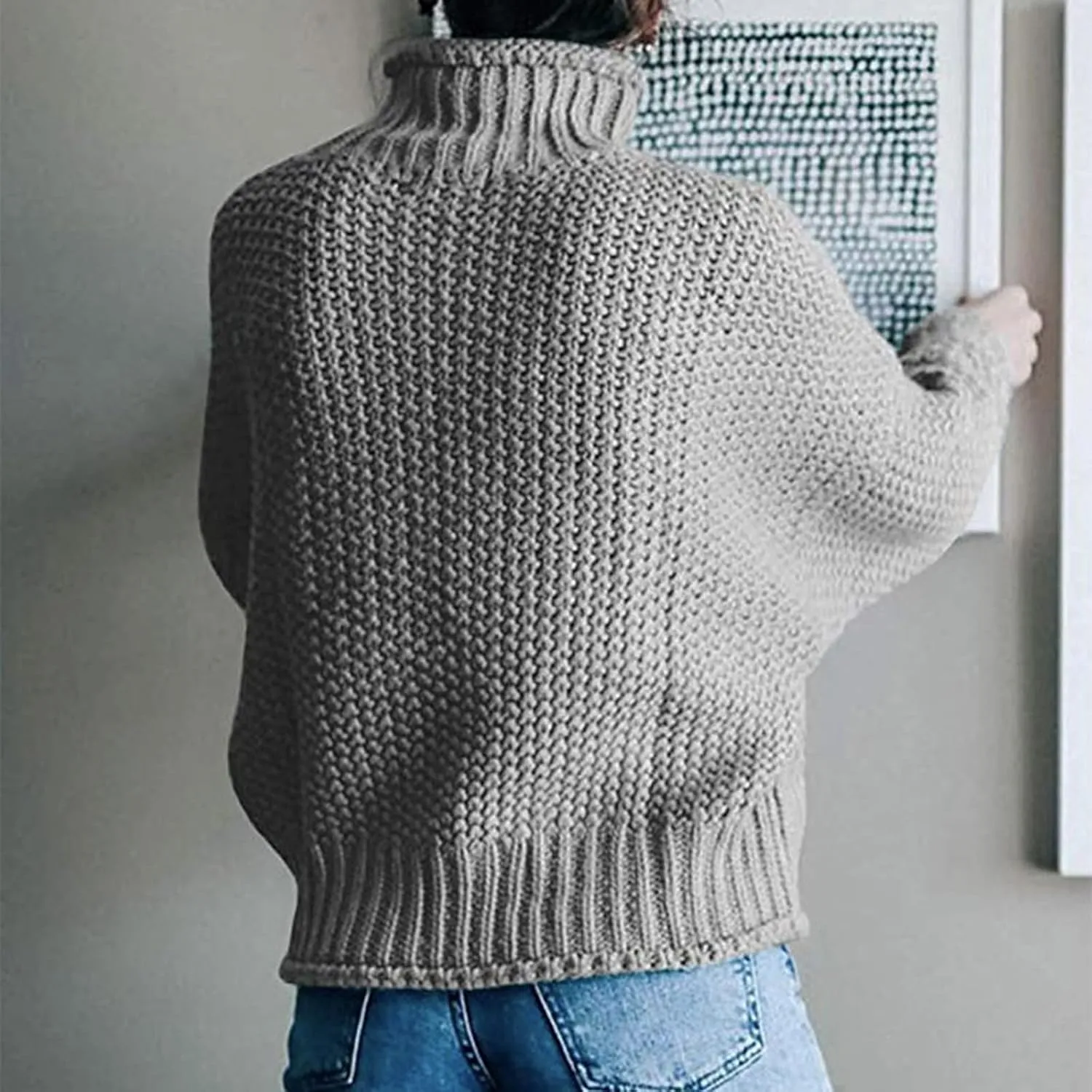 Women's Tops Fall Cable Knit Turtleneck Sweater Women Solid Color Mock Neck Knit Tops Korean Style Clothes for Women