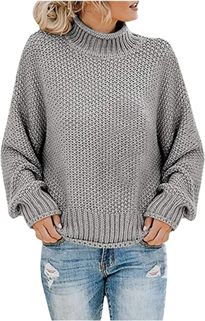 Women's Tops Fall Cable Knit Turtleneck Sweater Women Solid Color Mock Neck Knit Tops Korean Style Clothes for Women