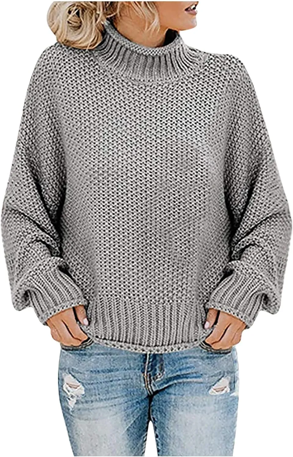 Women's Tops Fall Cable Knit Turtleneck Sweater Women Solid Color Mock Neck Knit Tops Korean Style Clothes for Women