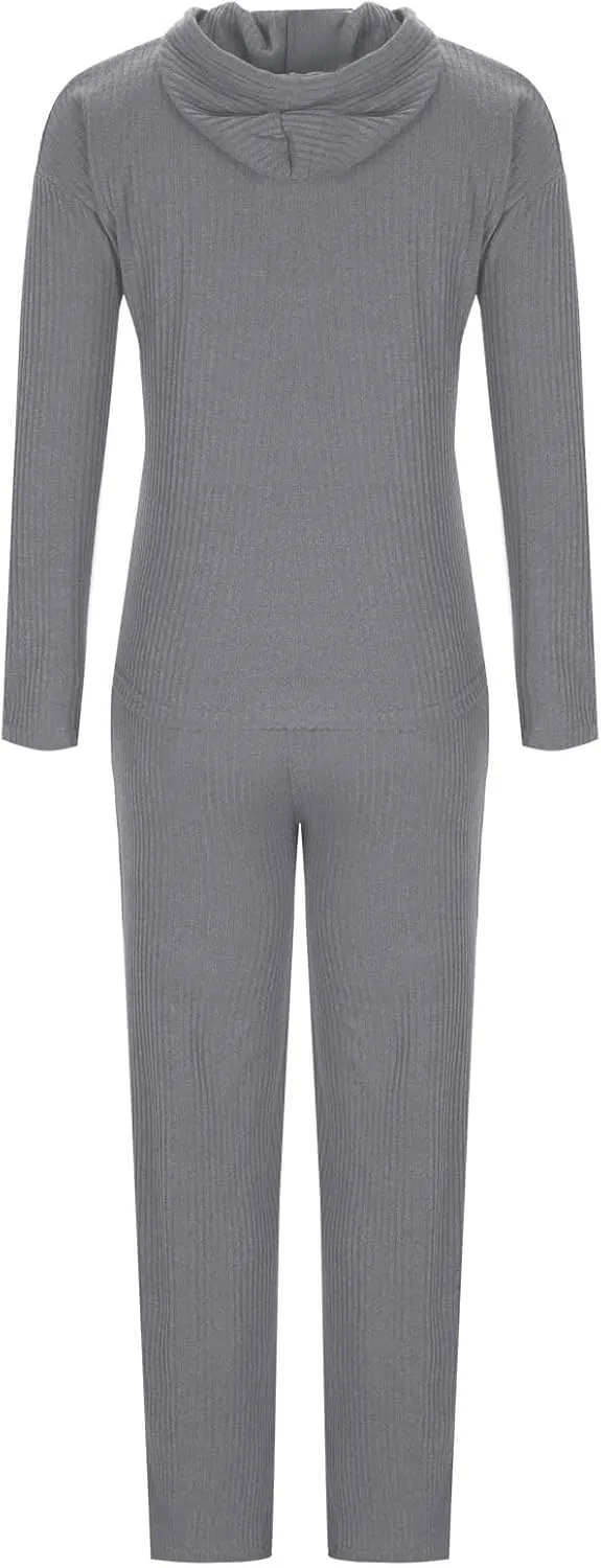 Womens Two Piece Outfits Sweaters Sets Long Sleeve Zip Up Knit Pullover Hoodie Jogger Pants Tracksuit Fall Lounge Sets