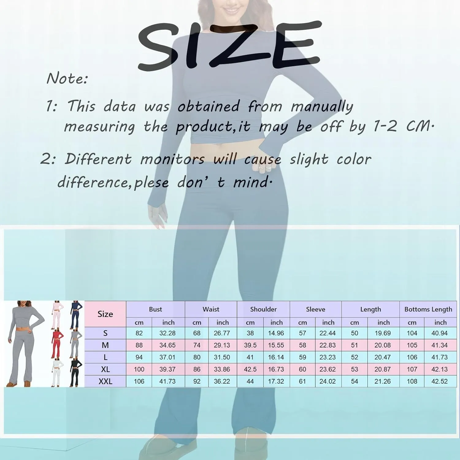 Women's Two Piece Sets Summer 2 Piece Sets Flare Pants Long Sleeve Cropped Top Casual Outfits Pajamas Sets, S-2XL