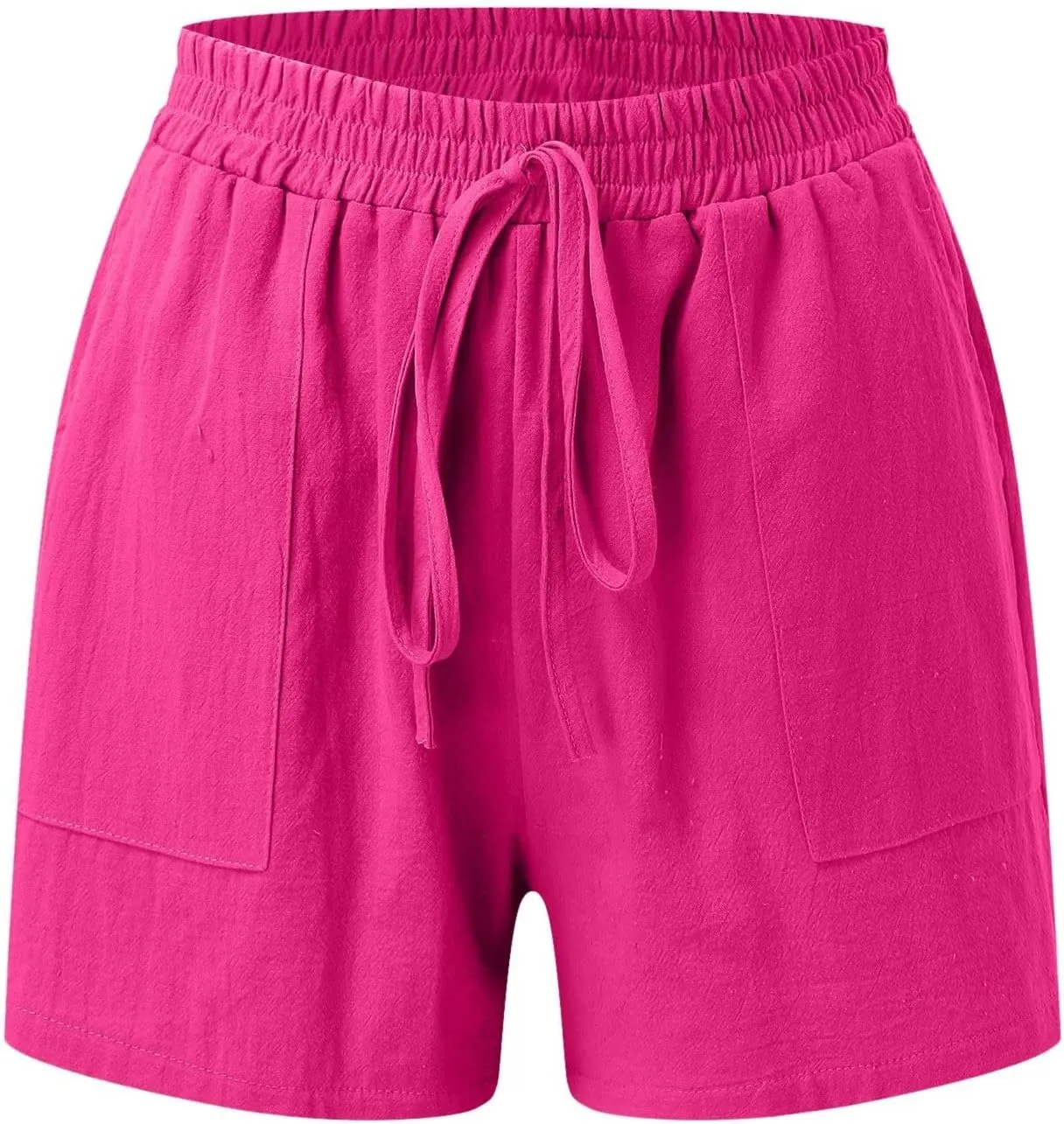 Women's Two Piece Summer Outfits Short Sleeve Shirt & Elastic Shorts Set Breathable Cotton Linen Lounge Wear