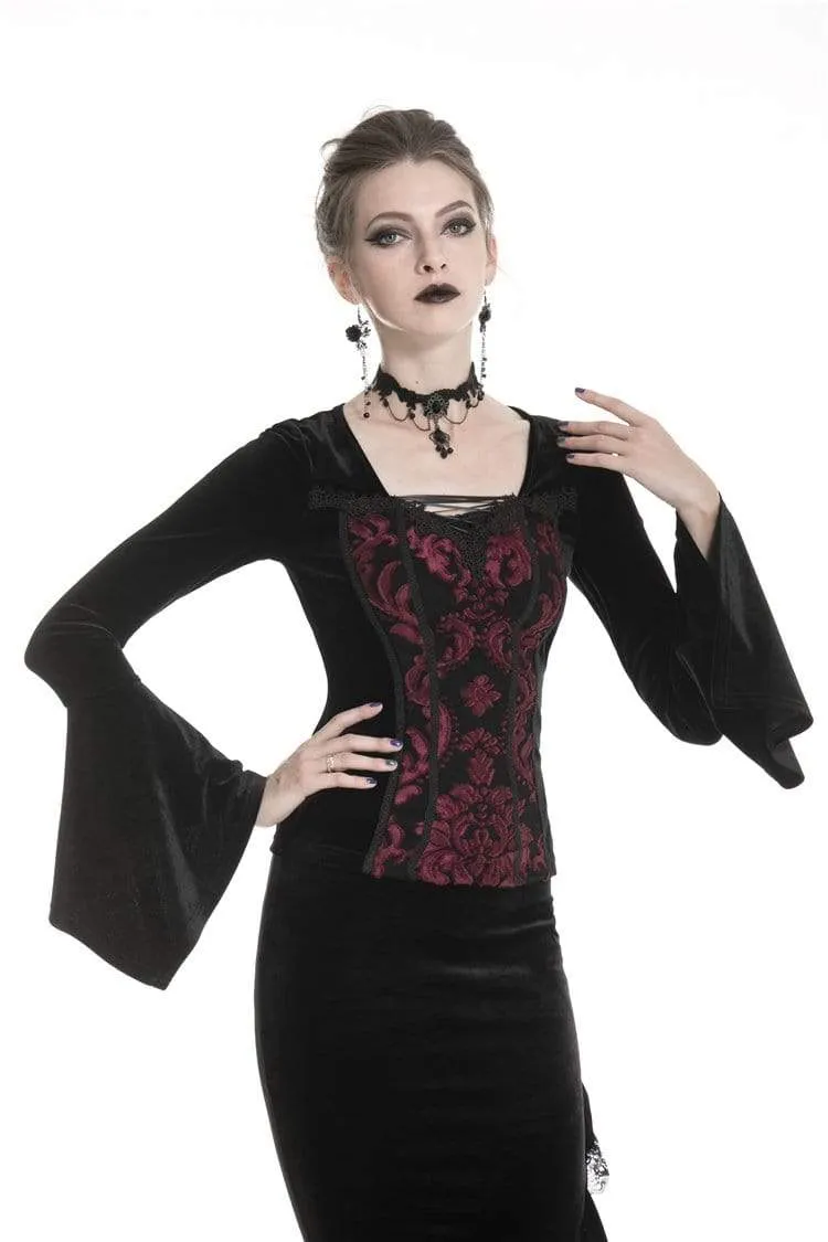 Women's Vintage Butterfly Sleeved Black&Red Tops