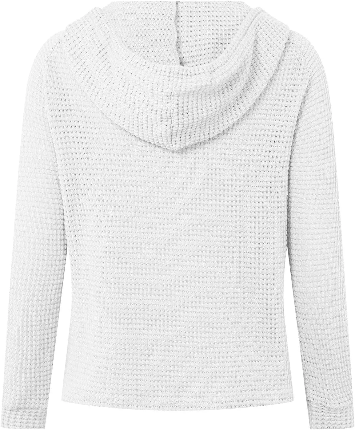 Women's Waffle Knit Hoodies Drawstring Button V Neck Long Sleeve Pullovers Sweatshirts Casual Fall Hooded Tops