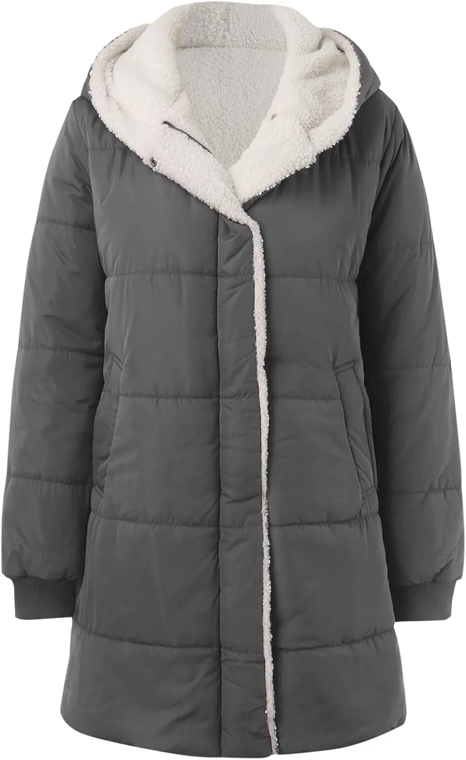 Womens Winter Temperament Zip Up Fleece Coat Hooded with Pockets Overcoat Casual Lightweight Warm Outwear Daily Clothes