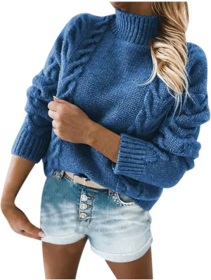 Women's Winter Warm Long Sleeve Turtleneck Oversized Sweater Trendy Casual Solid Color Loose Cable Knit Pullover Tops