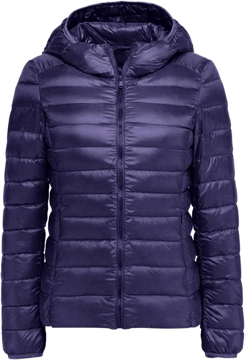 Womens Winter Windproof Lightweight Long Puffer Coat Long Sleeve Hooded Zip Up Down Coat with Pocket Insulate Slim Coat