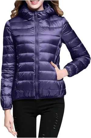 Womens Winter Windproof Lightweight Long Puffer Coat Long Sleeve Hooded Zip Up Down Coat with Pocket Insulate Slim Coat