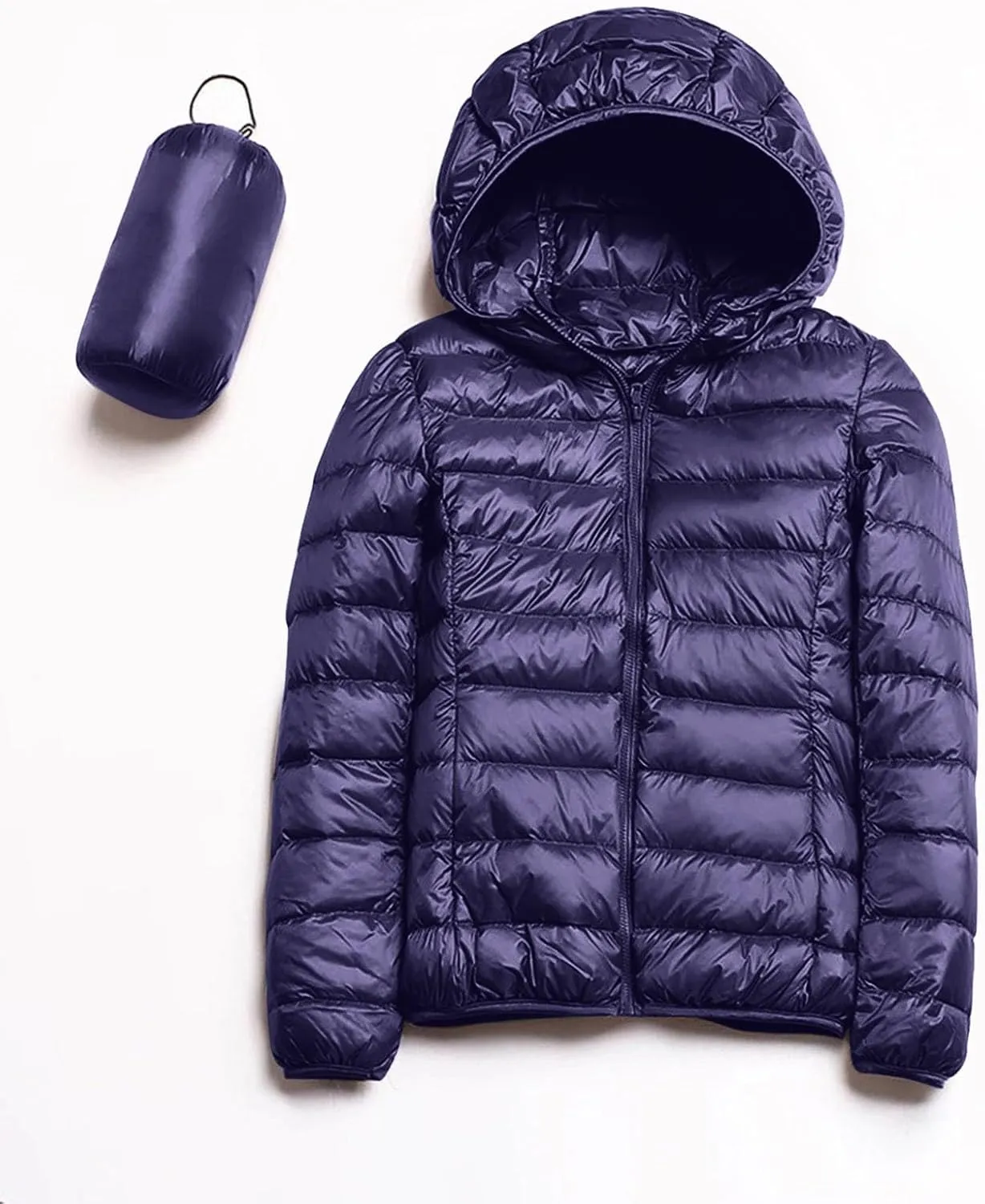 Womens Winter Windproof Lightweight Long Puffer Coat Long Sleeve Hooded Zip Up Down Coat with Pocket Insulate Slim Coat