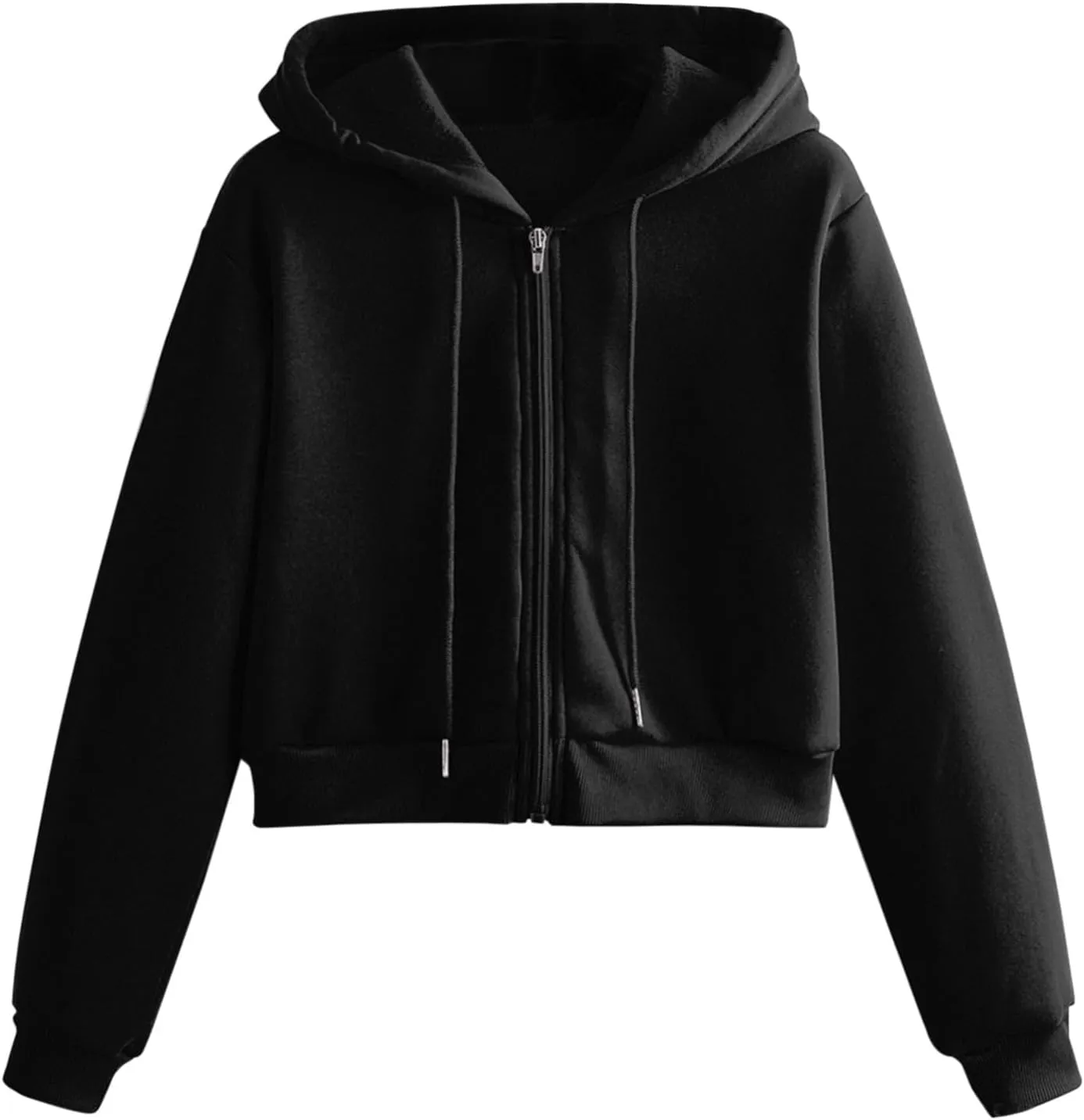Women's Zip Up Hoodies Cropped Cardigan Jacket Drawstring Hooded Sweatshirts Casual Long Sleeve Hoodies