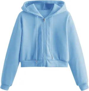 Women's Zip Up Hoodies Cropped Cardigan Jacket Drawstring Hooded Sweatshirts Casual Long Sleeve Hoodies