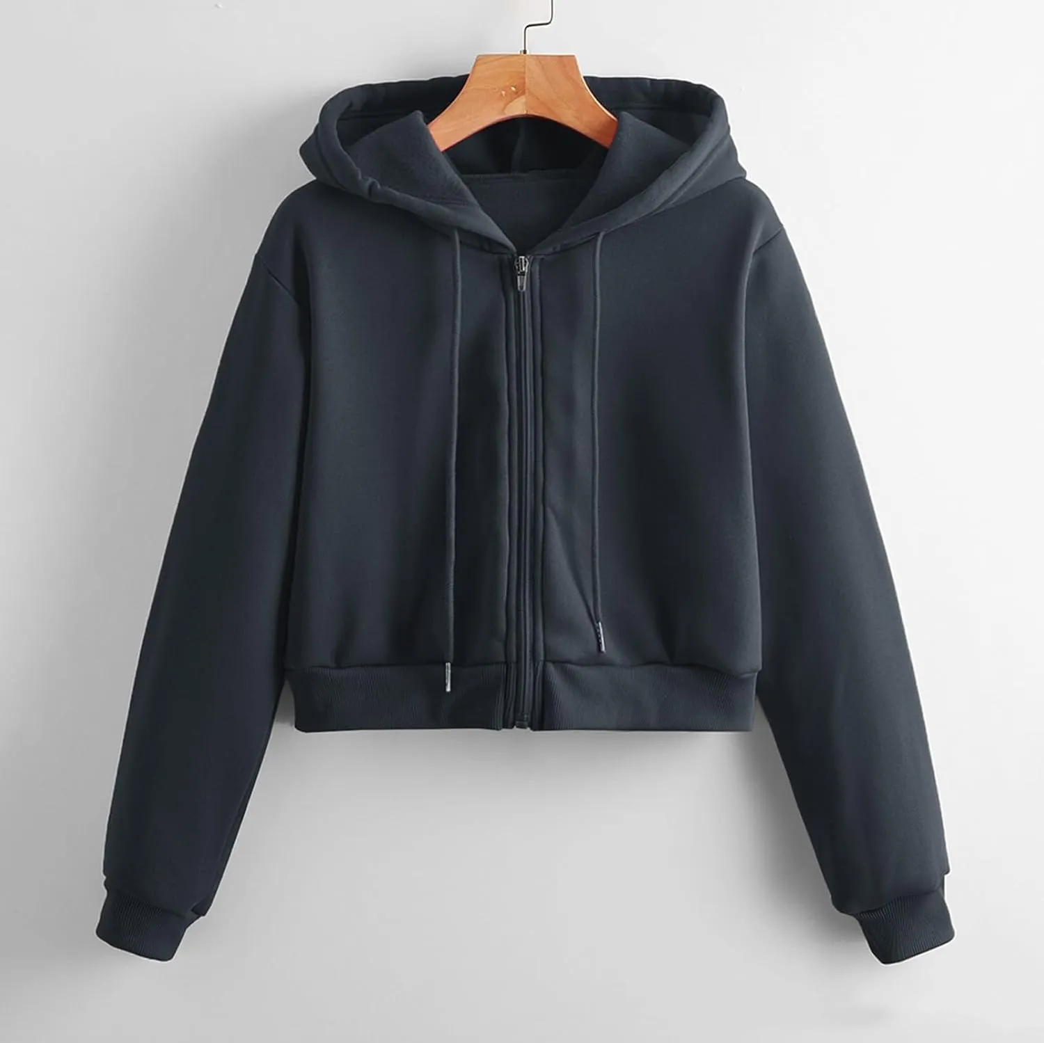 Women's Zip Up Hoodies Cropped Cardigan Jacket Drawstring Hooded Sweatshirts Casual Long Sleeve Hoodies