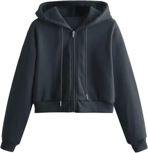 Women's Zip Up Hoodies Cropped Cardigan Jacket Drawstring Hooded Sweatshirts Casual Long Sleeve Hoodies