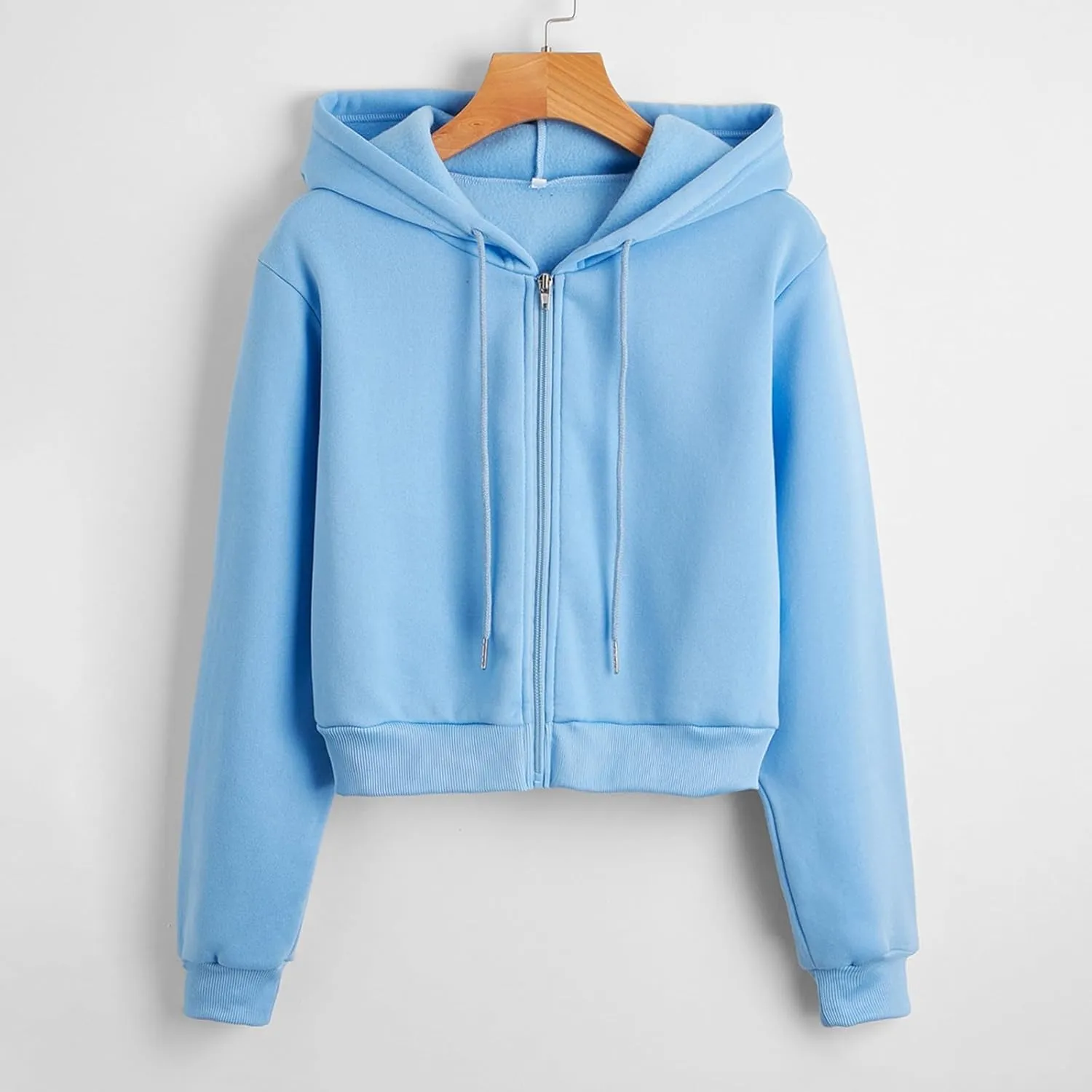 Women's Zip Up Hoodies Cropped Cardigan Jacket Drawstring Hooded Sweatshirts Casual Long Sleeve Hoodies