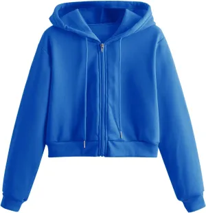 Women's Zip Up Hoodies Cropped Cardigan Jacket Drawstring Hooded Sweatshirts Casual Long Sleeve Hoodies