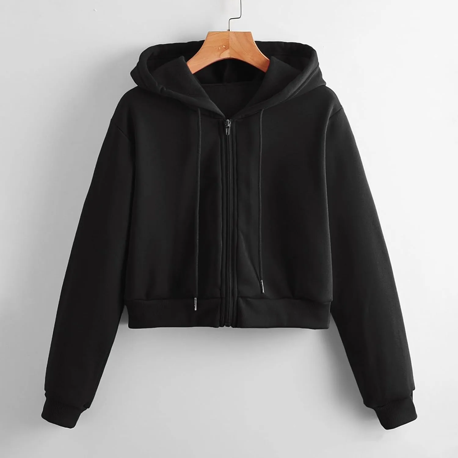 Women's Zip Up Hoodies Cropped Cardigan Jacket Drawstring Hooded Sweatshirts Casual Long Sleeve Hoodies
