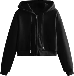 Women's Zip Up Hoodies Cropped Cardigan Jacket Drawstring Hooded Sweatshirts Casual Long Sleeve Hoodies