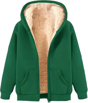 Womens Zip Up Hoodies, Hoodies for Women Winter Fleece Sweatshirt - Full Zip Up Thick Sherpa Lined Hooded Jacket