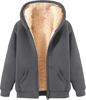 Womens Zip Up Hoodies, Hoodies for Women Winter Fleece Sweatshirt - Full Zip Up Thick Sherpa Lined Hooded Jacket