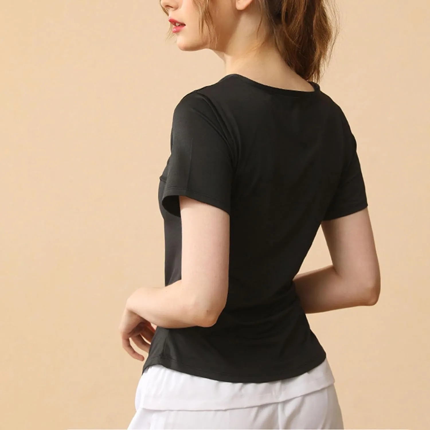 Workout Tops for Women Slim Fit V Neck Breathable Yoga T Shirts Casual Gym Running Athletic Quick Dry Tee T Shirts