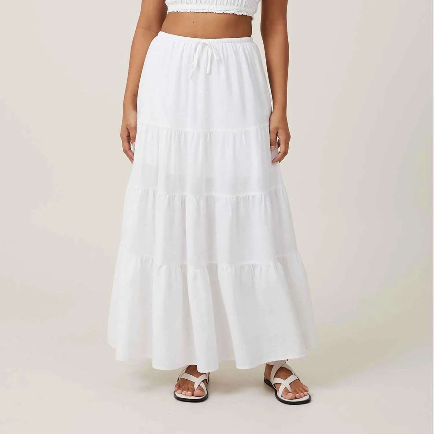 Xiaojmake Women Ruffle Boho Maxi Skirts High-Waist Drawstring Pleated Long Skirt Summer Casual A Line Flowy Skirts Beach Wear