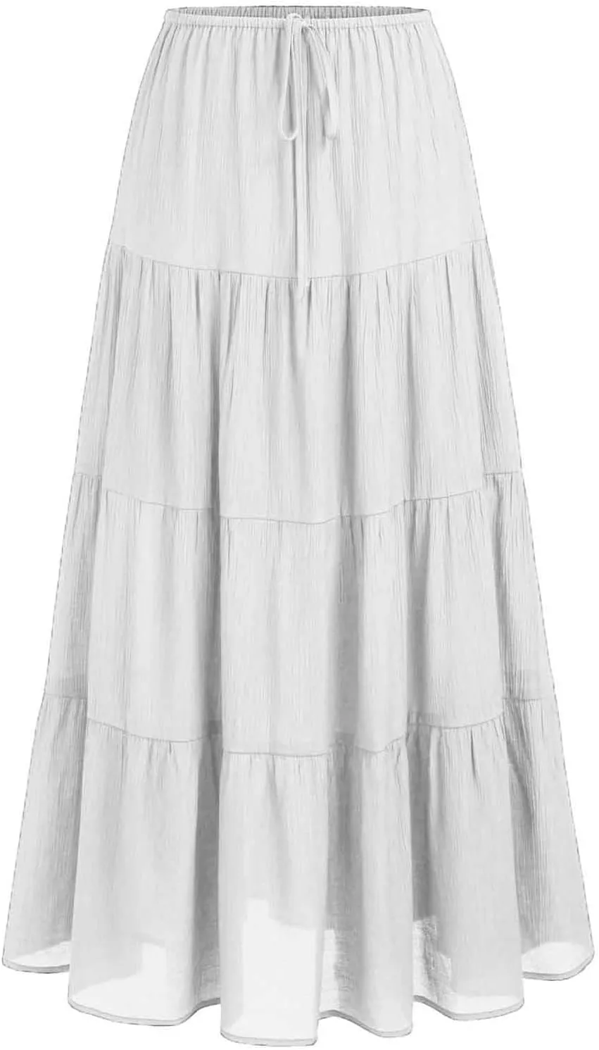 Xiaojmake Women Ruffle Boho Maxi Skirts High-Waist Drawstring Pleated Long Skirt Summer Casual A Line Flowy Skirts Beach Wear