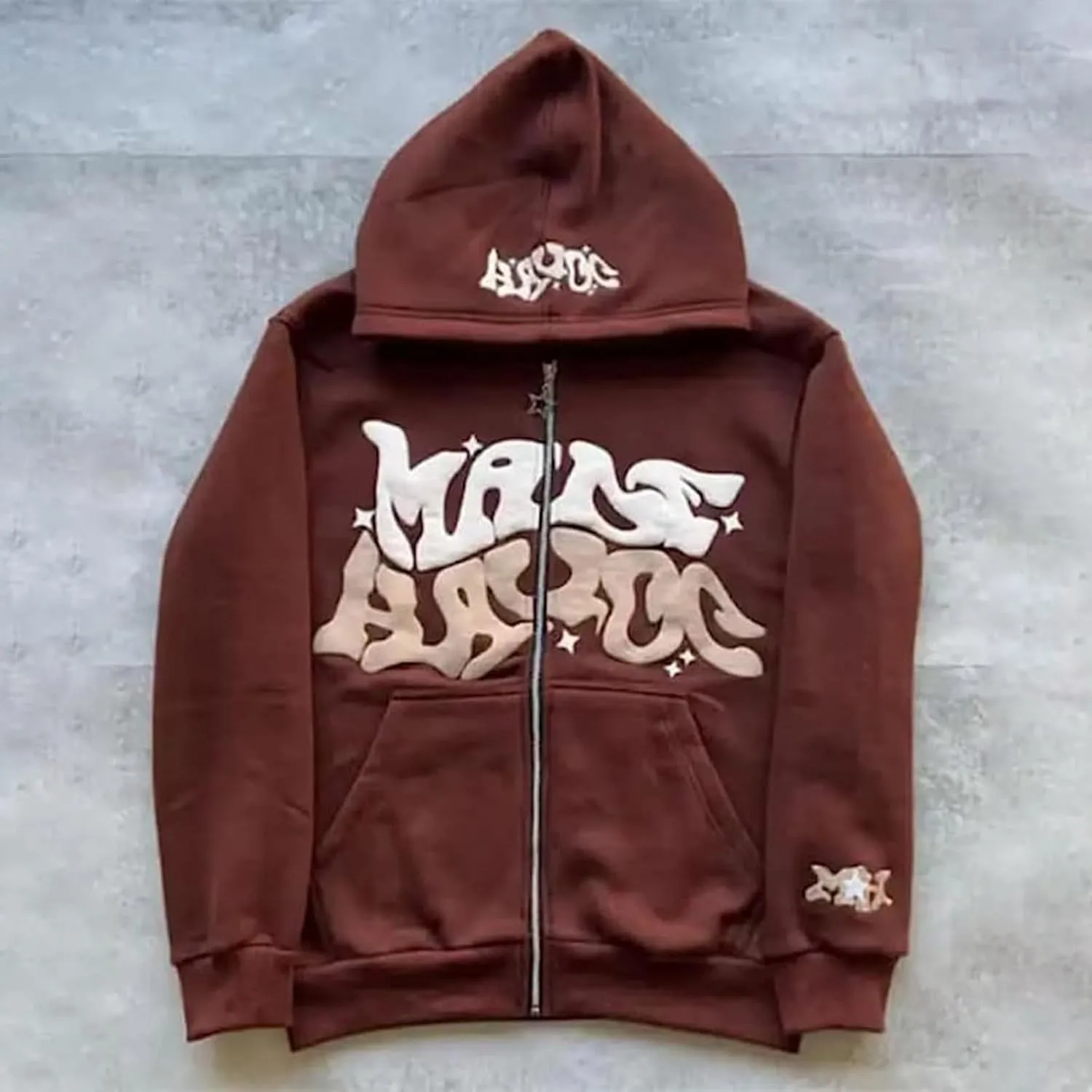 Y2k Hoodie Puff Print Hoodie Graphic Zip Up Hoodies Hip Hop Streetwear Aesthetic Sweatshirts Oversized Vintage Outfit