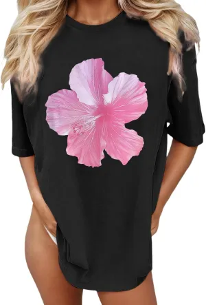 Y2k Shirts for Women Shorts Sleeve Oversized Pink Graphic Tshirt Crewneck Preppy Clothes for Teen Girls