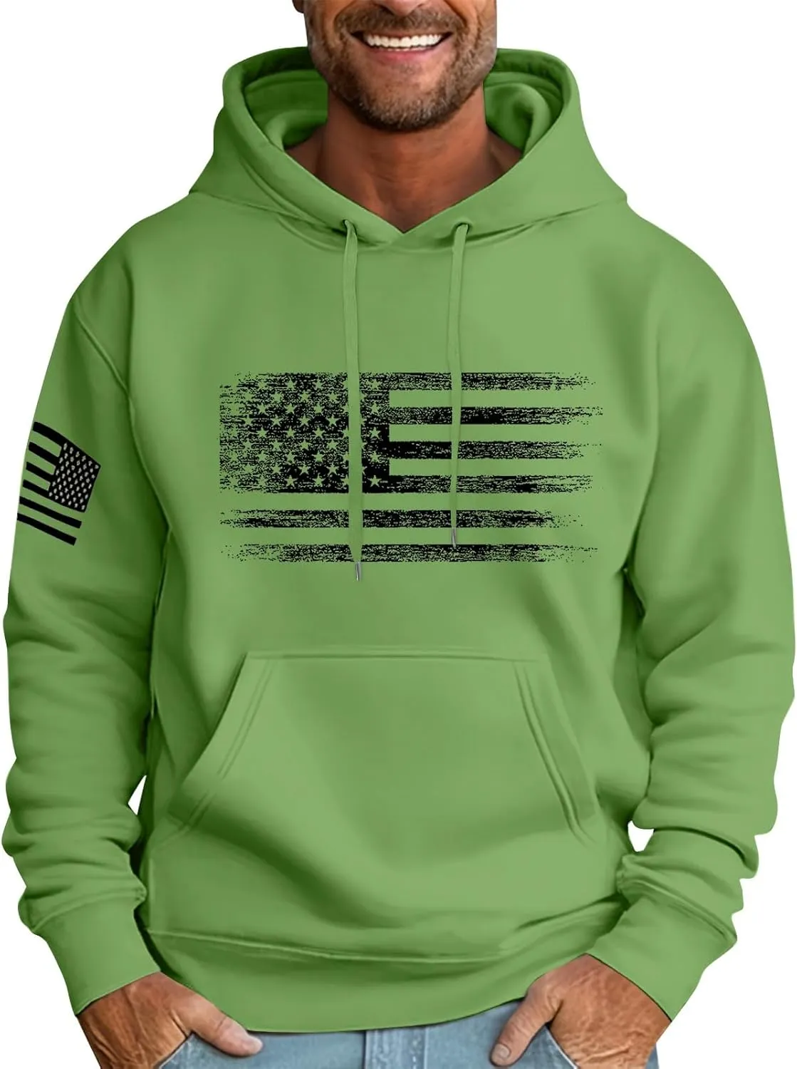 Ymosrh Men's Patriotic Hoodies USA Flag Print Hoodie Unisex Hooded Sweatshirt Pullover Casual Fashion Hoodies, M-6XL