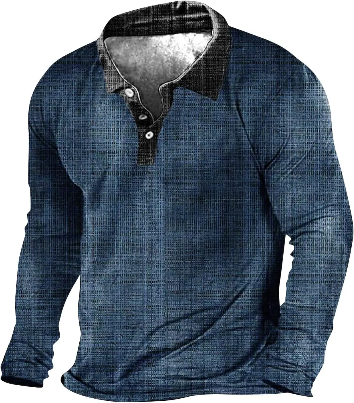 Ymosrh Men's Polo Shirts V-Neck Sweater 3D Digital Printing Stand Collar 3 Button Vintage Shirts, M-3XL
