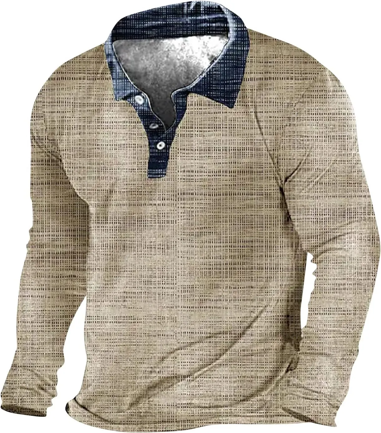 Ymosrh Men's Polo Shirts V-Neck Sweater 3D Digital Printing Stand Collar 3 Button Vintage Shirts, M-3XL