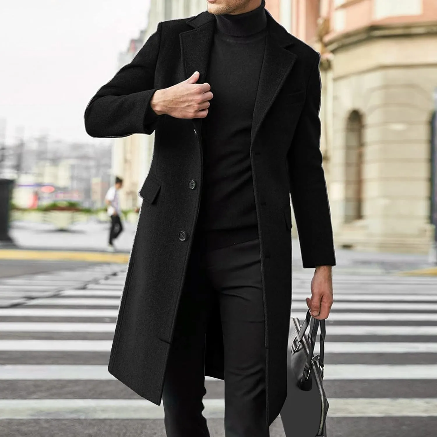 Ymosrh Men's Trench Coat Oversized Notched Long Jacket Coat Single Breasted Lapel Winter Coat Double, XL-4XL